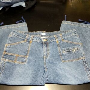 Vintage Cropped Jeans w/bungee Style Ties On Legs Sz 17/18